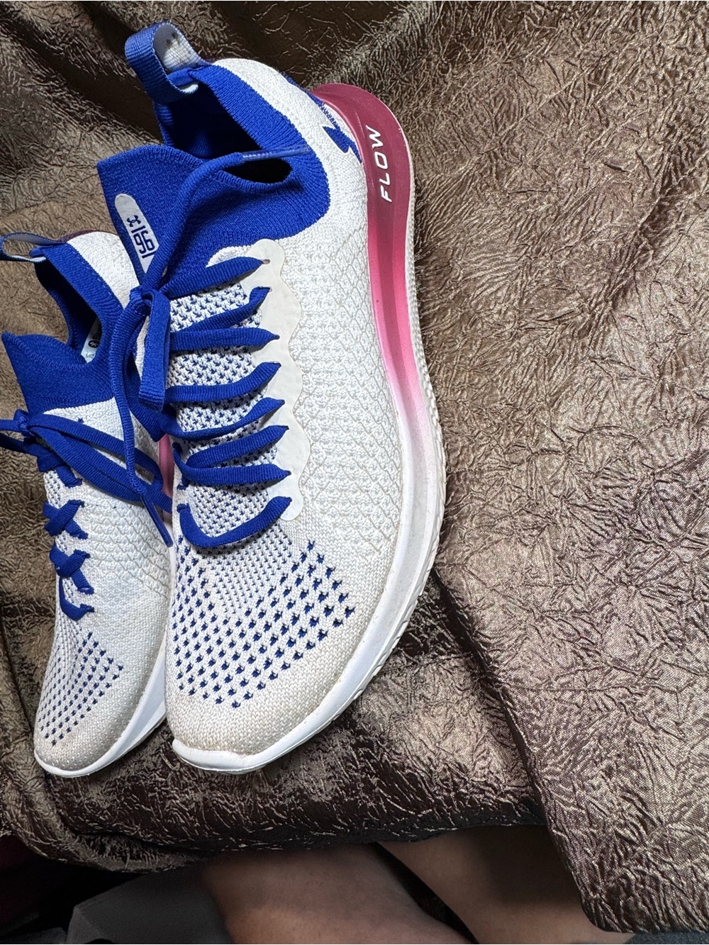 Underarmor Women’s White and Blue Knit Running Sneakers